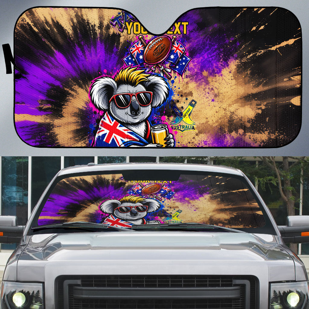 Personalised Australian Oztag Koala Mascot Auto Sun Shade Cool Koala Sunglasses Tie Dye Paint Splatter