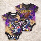 Personalised Australian Oztag Koala Mascot Baby Onesie Cool Koala Sunglasses Tie Dye Paint Splatter