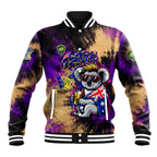 Personalised Australian Oztag Koala Mascot Baseball Jacket Cool Koala Sunglasses Tie Dye Paint Splatter