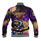 Personalised Australian Oztag Koala Mascot Baseball Jacket Cool Koala Sunglasses Tie Dye Paint Splatter