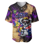 Personalised Australian Oztag Koala Mascot Baseball Jersey Cool Koala Sunglasses Tie Dye Paint Splatter