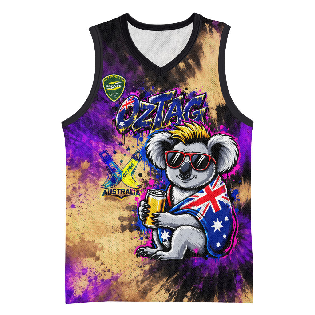 Personalised Australian Oztag Koala Mascot Basketball Jersey Cool Koala Sunglasses Tie Dye Paint Splatter