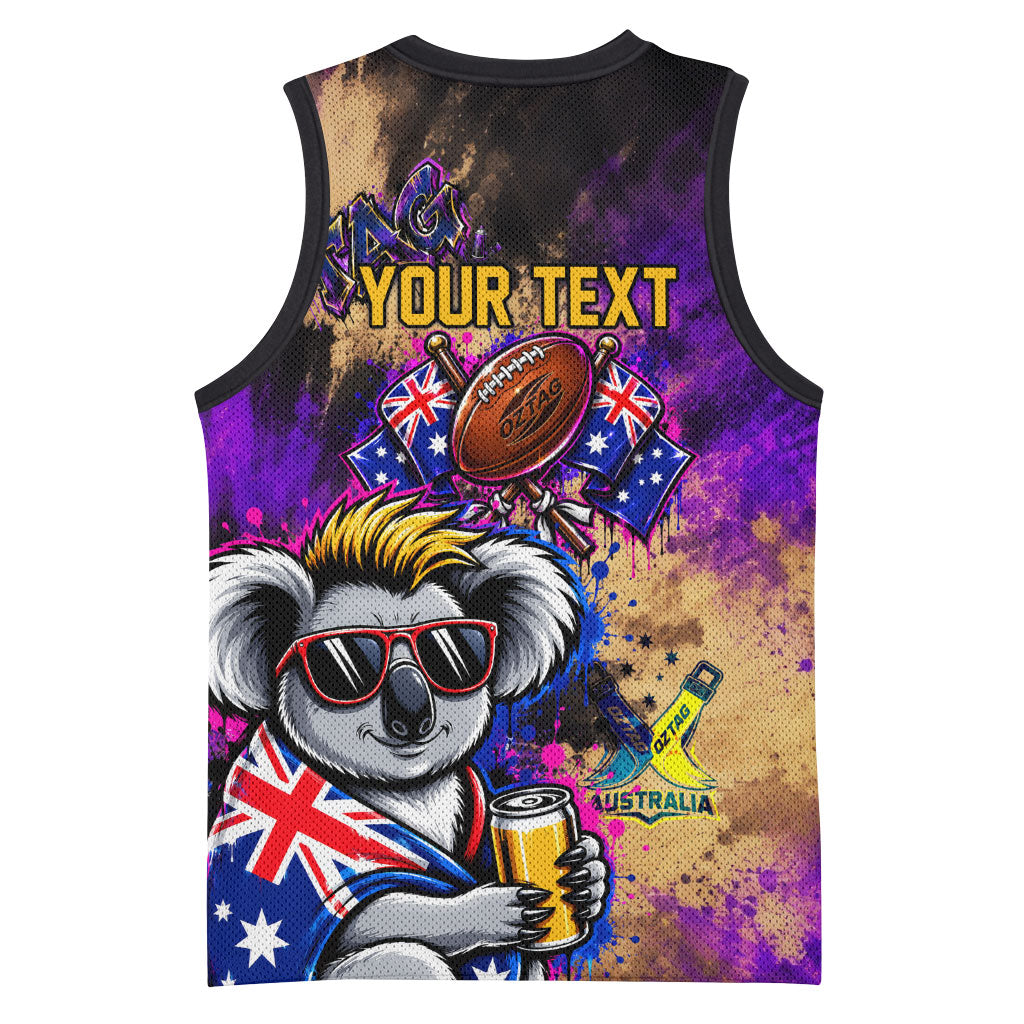 Personalised Australian Oztag Koala Mascot Basketball Jersey Cool Koala Sunglasses Tie Dye Paint Splatter
