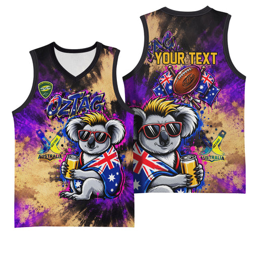 Personalised Australian Oztag Koala Mascot Basketball Jersey Cool Koala Sunglasses Tie Dye Paint Splatter