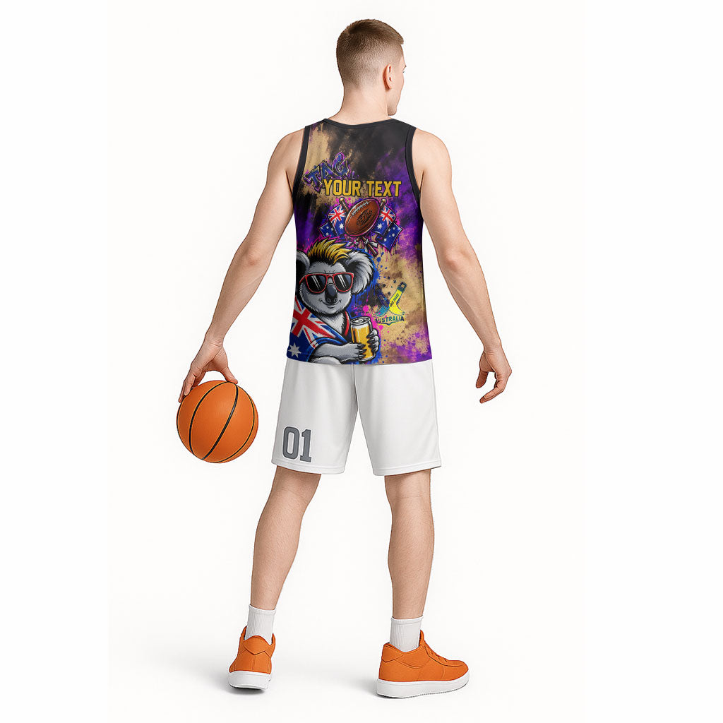 Personalised Australian Oztag Koala Mascot Basketball Jersey Cool Koala Sunglasses Tie Dye Paint Splatter