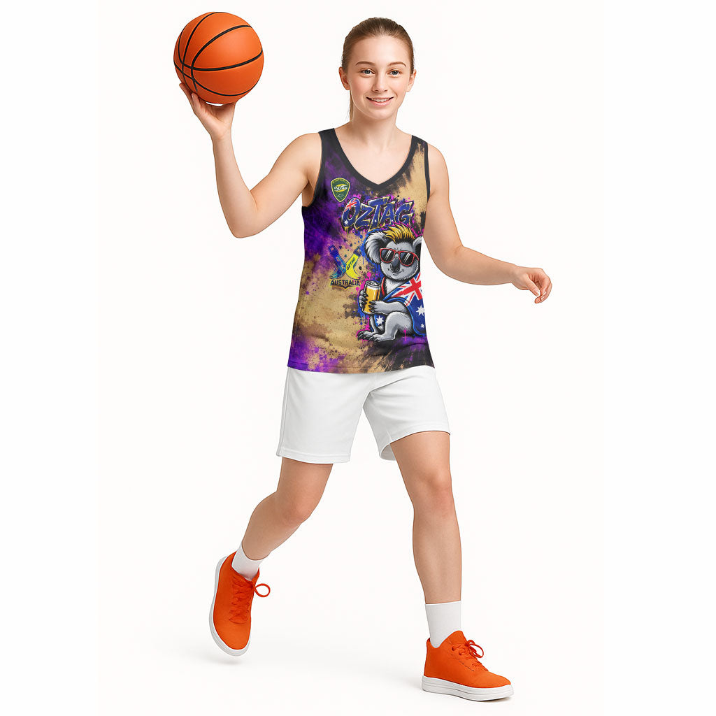 Personalised Australian Oztag Koala Mascot Basketball Jersey Cool Koala Sunglasses Tie Dye Paint Splatter
