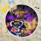 Personalised Australian Oztag Koala Mascot Beach Blanket Cool Koala Sunglasses Tie Dye Paint Splatter