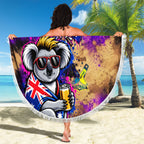 Personalised Australian Oztag Koala Mascot Beach Blanket Cool Koala Sunglasses Tie Dye Paint Splatter