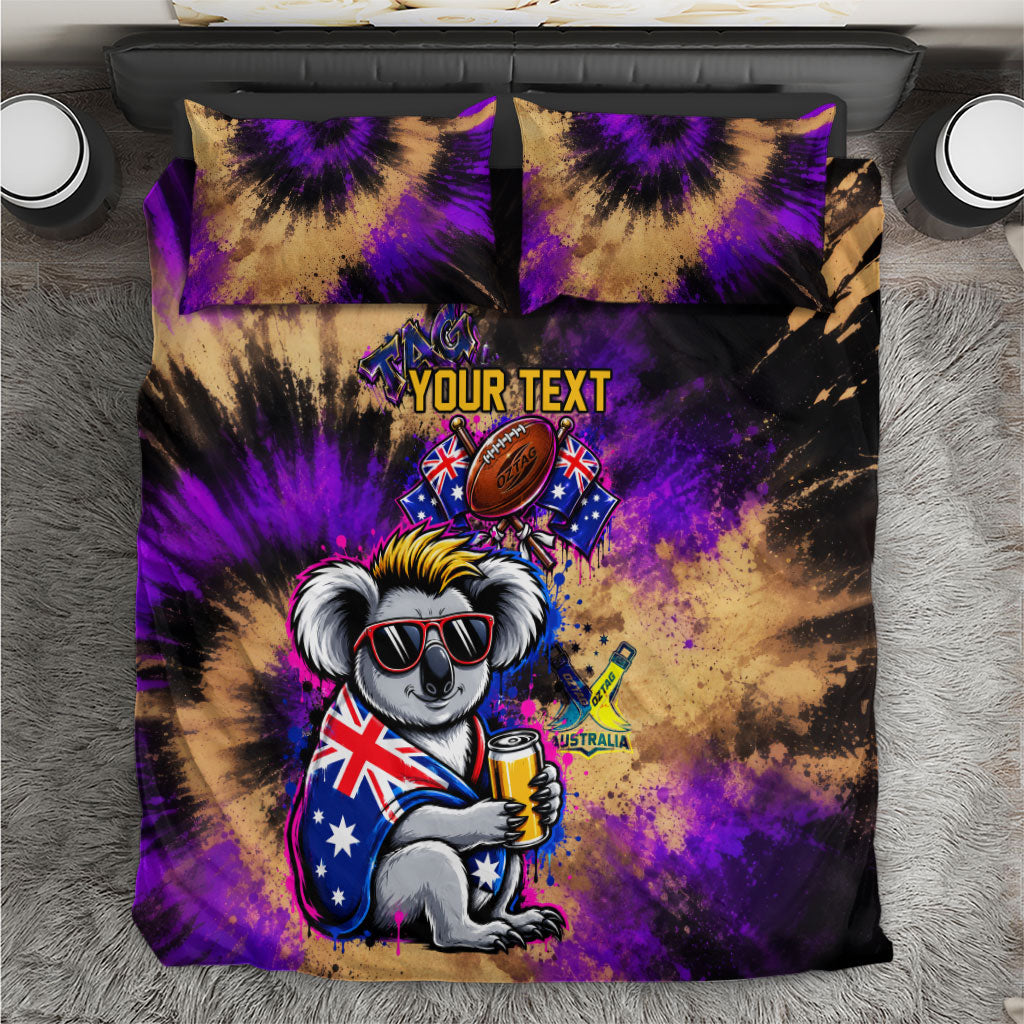 Personalised Australian Oztag Koala Mascot Bedding Set Cool Koala Sunglasses Tie Dye Paint Splatter