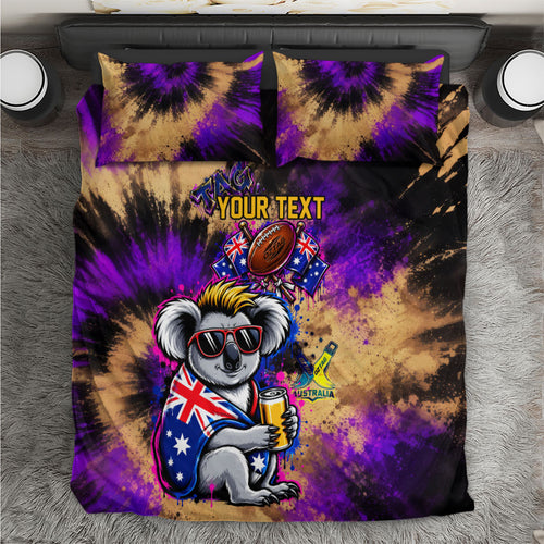 Personalised Australian Oztag Koala Mascot Bedding Set Cool Koala Sunglasses Tie Dye Paint Splatter