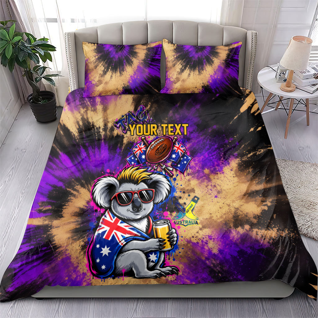 Personalised Australian Oztag Koala Mascot Bedding Set Cool Koala Sunglasses Tie Dye Paint Splatter