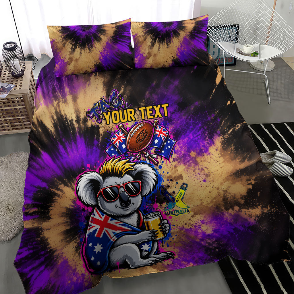 Personalised Australian Oztag Koala Mascot Bedding Set Cool Koala Sunglasses Tie Dye Paint Splatter