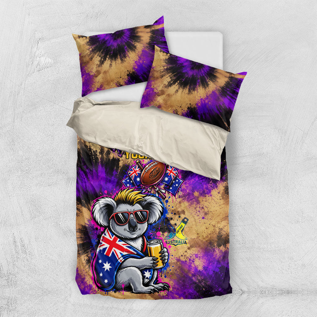 Personalised Australian Oztag Koala Mascot Bedding Set Cool Koala Sunglasses Tie Dye Paint Splatter