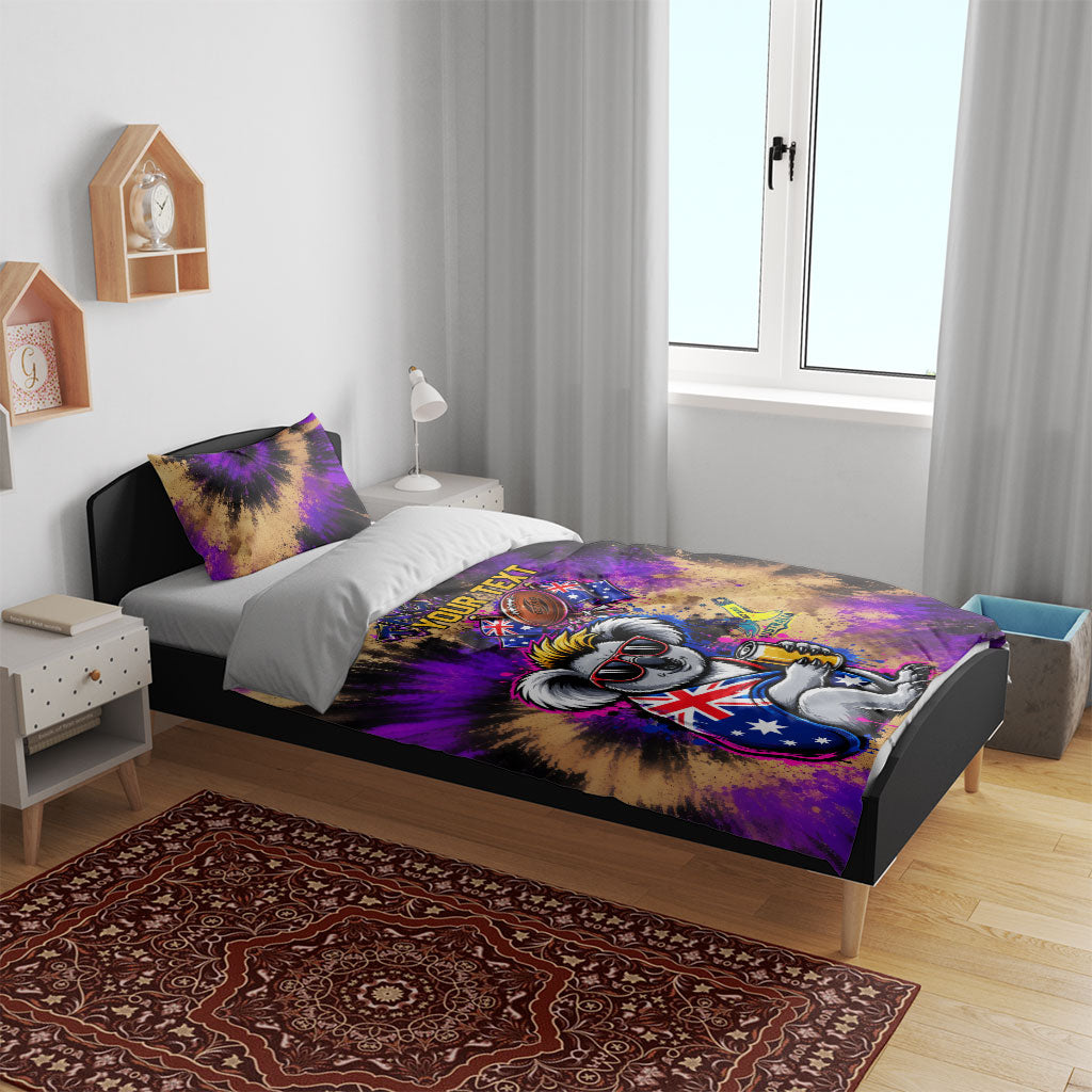 Personalised Australian Oztag Koala Mascot Bedding Set Cool Koala Sunglasses Tie Dye Paint Splatter