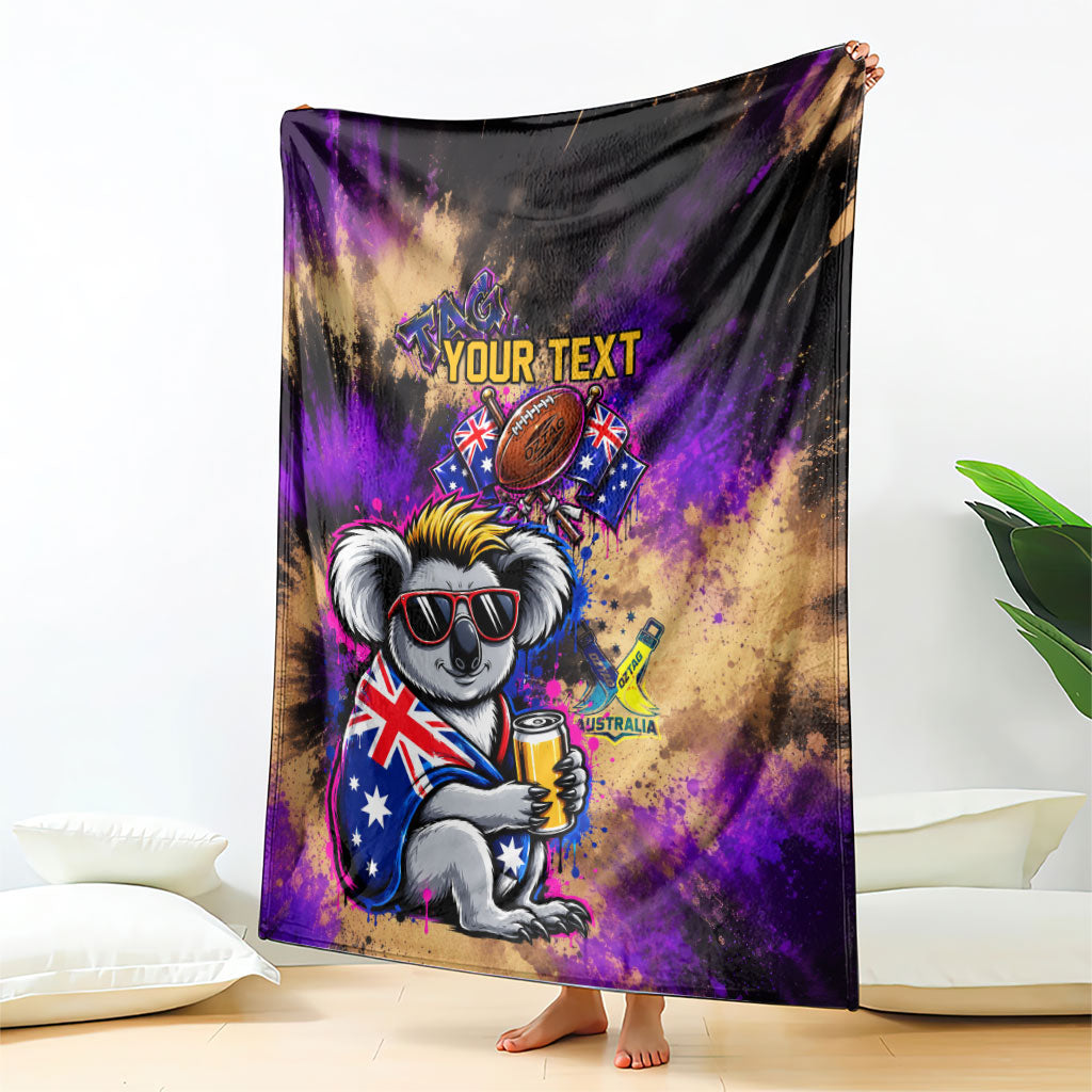 Personalised Australian Oztag Koala Mascot Blanket Cool Koala Sunglasses Tie Dye Paint Splatter
