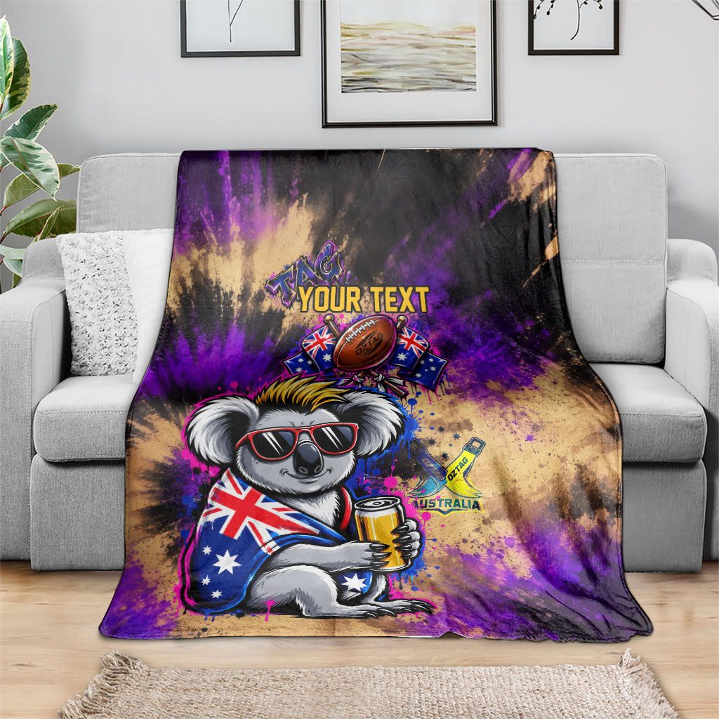 Personalised Australian Oztag Koala Mascot Blanket Cool Koala Sunglasses Tie Dye Paint Splatter