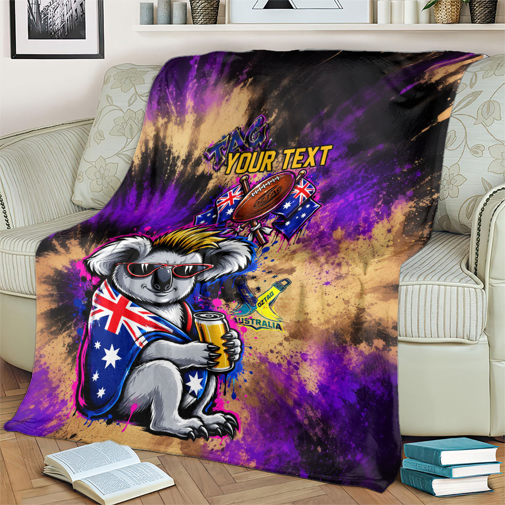 Personalised Australian Oztag Koala Mascot Blanket Cool Koala Sunglasses Tie Dye Paint Splatter