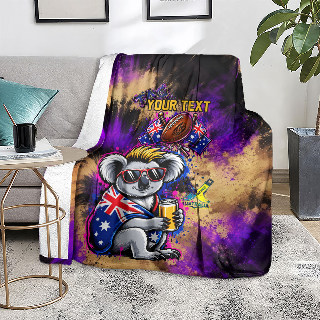 Personalised Australian Oztag Koala Mascot Blanket Cool Koala Sunglasses Tie Dye Paint Splatter