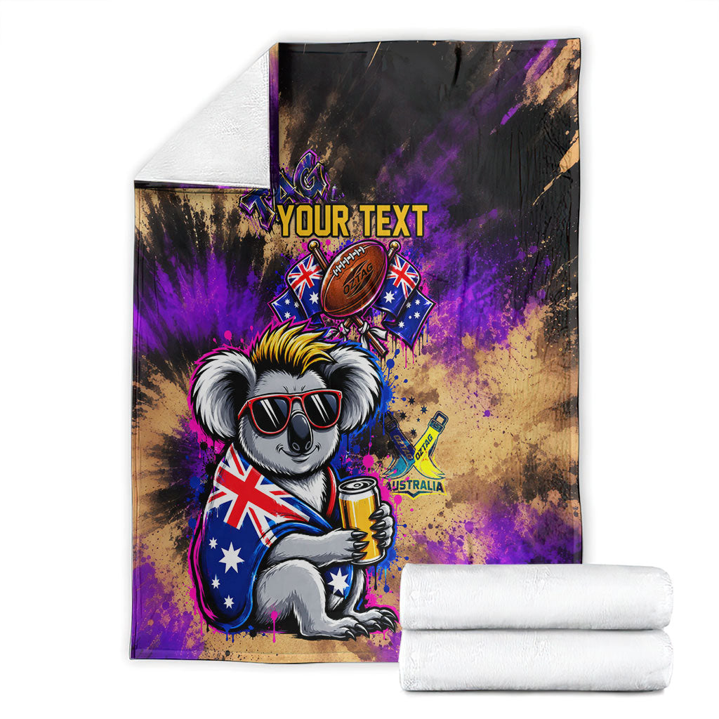 Personalised Australian Oztag Koala Mascot Blanket Cool Koala Sunglasses Tie Dye Paint Splatter