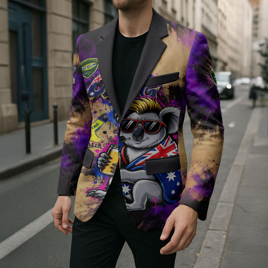 Personalised Australian Oztag Koala Mascot Blazer Cool Koala Sunglasses Tie Dye Paint Splatter