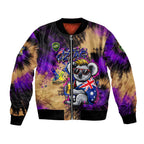 Personalised Australian Oztag Koala Mascot Bomber Jacket Cool Koala Sunglasses Tie Dye Paint Splatter