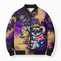 Personalised Australian Oztag Koala Mascot Bomber Puffer Jacket Cool Koala Sunglasses Tie Dye Paint Splatter