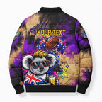 Personalised Australian Oztag Koala Mascot Bomber Puffer Jacket Cool Koala Sunglasses Tie Dye Paint Splatter