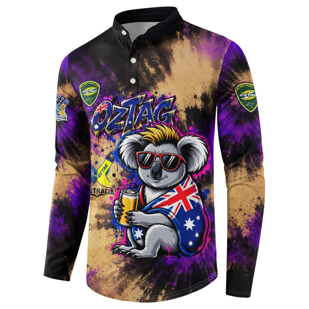Personalised Australian Oztag Koala Mascot Button Sweatshirt Cool Koala Sunglasses Tie Dye Paint Splatter