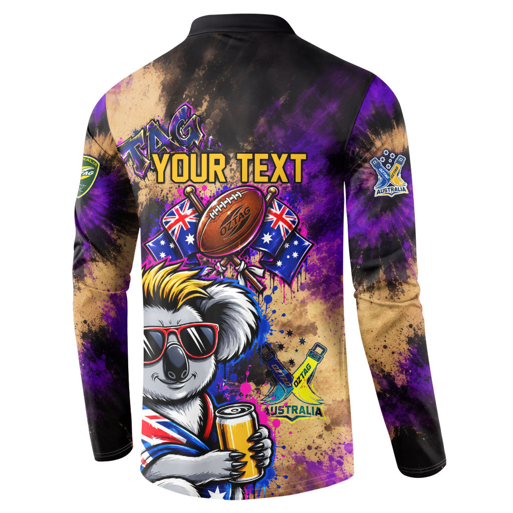 Personalised Australian Oztag Koala Mascot Button Sweatshirt Cool Koala Sunglasses Tie Dye Paint Splatter
