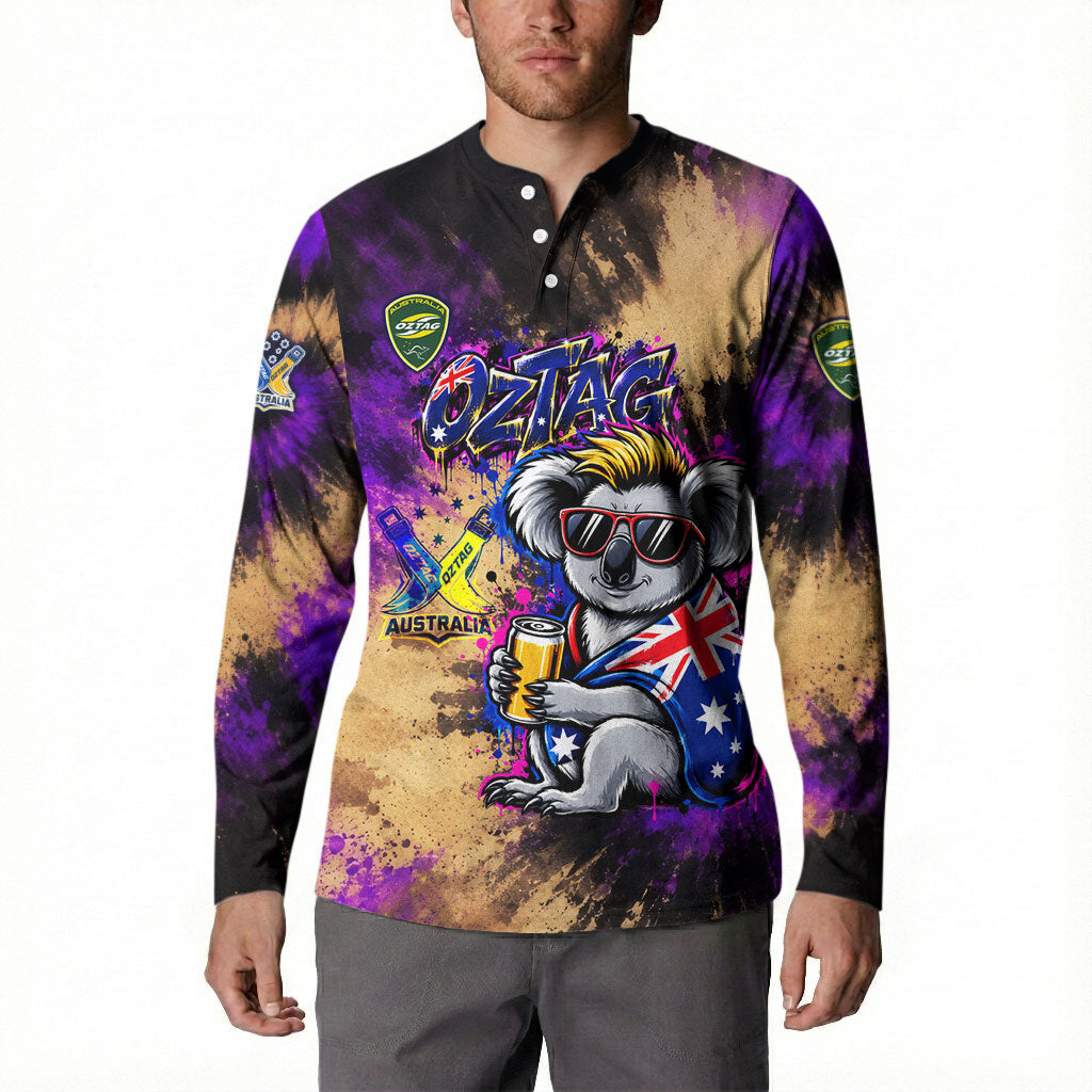 Personalised Australian Oztag Koala Mascot Button Sweatshirt Cool Koala Sunglasses Tie Dye Paint Splatter
