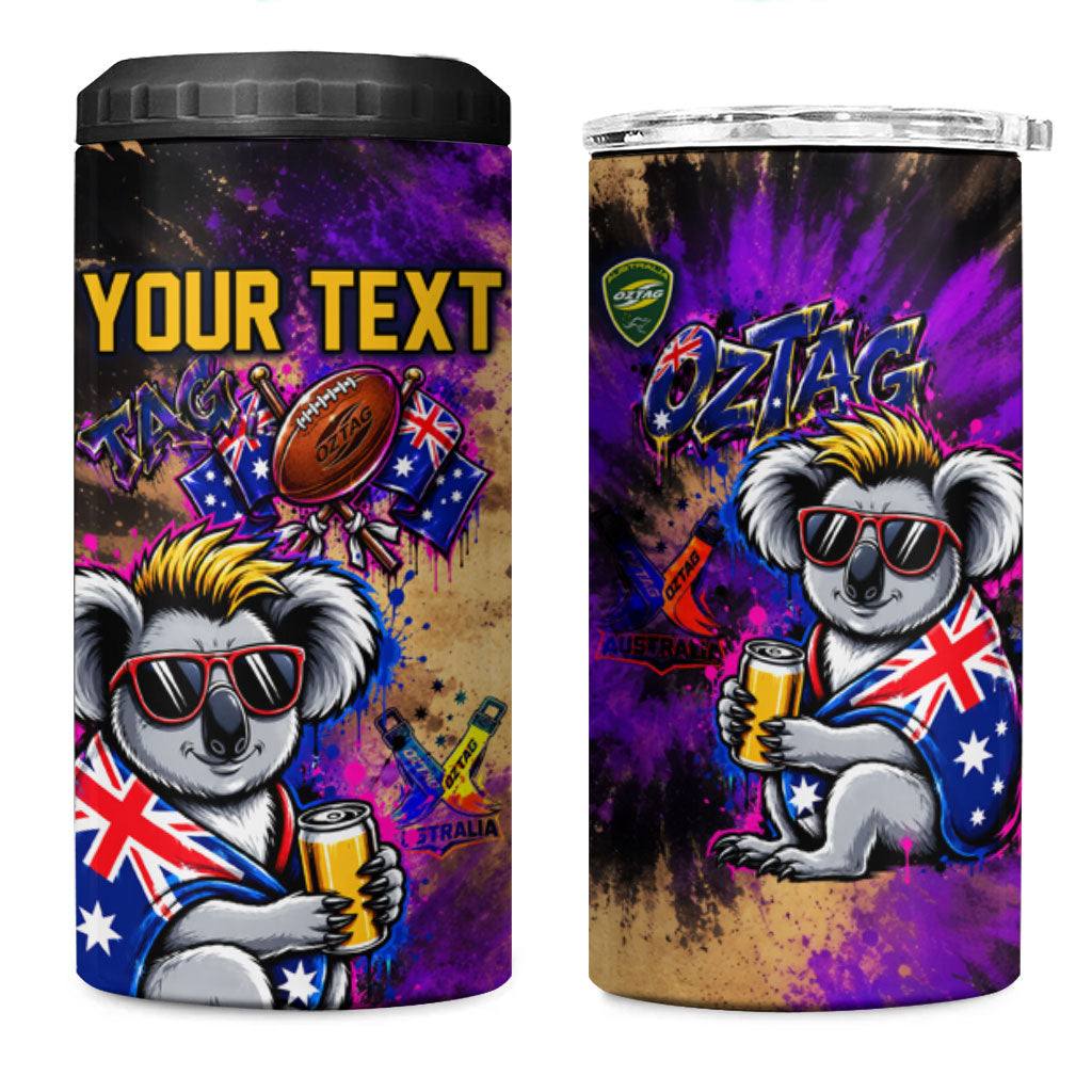 Personalised Australian Oztag Koala Mascot 4 in 1 Can Cooler Tumbler Cool Koala Sunglasses Tie Dye Paint Splatter