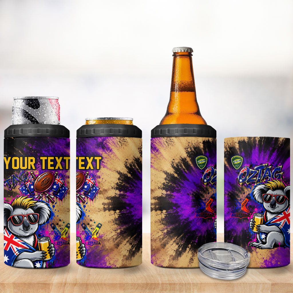 Personalised Australian Oztag Koala Mascot 4 in 1 Can Cooler Tumbler Cool Koala Sunglasses Tie Dye Paint Splatter