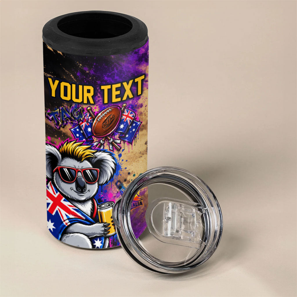 Personalised Australian Oztag Koala Mascot 4 in 1 Can Cooler Tumbler Cool Koala Sunglasses Tie Dye Paint Splatter