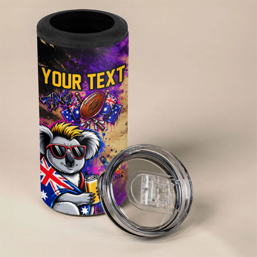 Personalised Australian Oztag Koala Mascot 4 in 1 Can Cooler Tumbler Cool Koala Sunglasses Tie Dye Paint Splatter