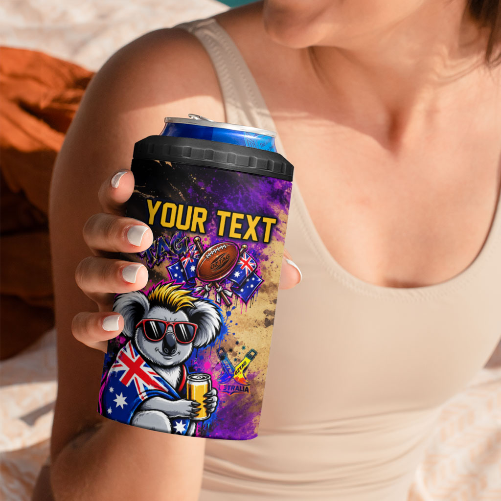 Personalised Australian Oztag Koala Mascot 4 in 1 Can Cooler Tumbler Cool Koala Sunglasses Tie Dye Paint Splatter