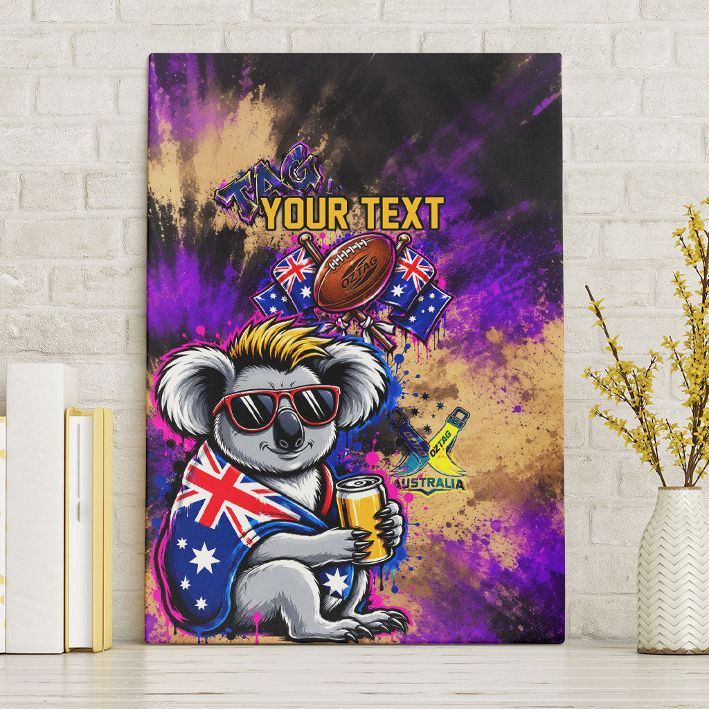 Personalised Australian Oztag Koala Mascot Canvas Wall Art Cool Koala Sunglasses Tie Dye Paint Splatter