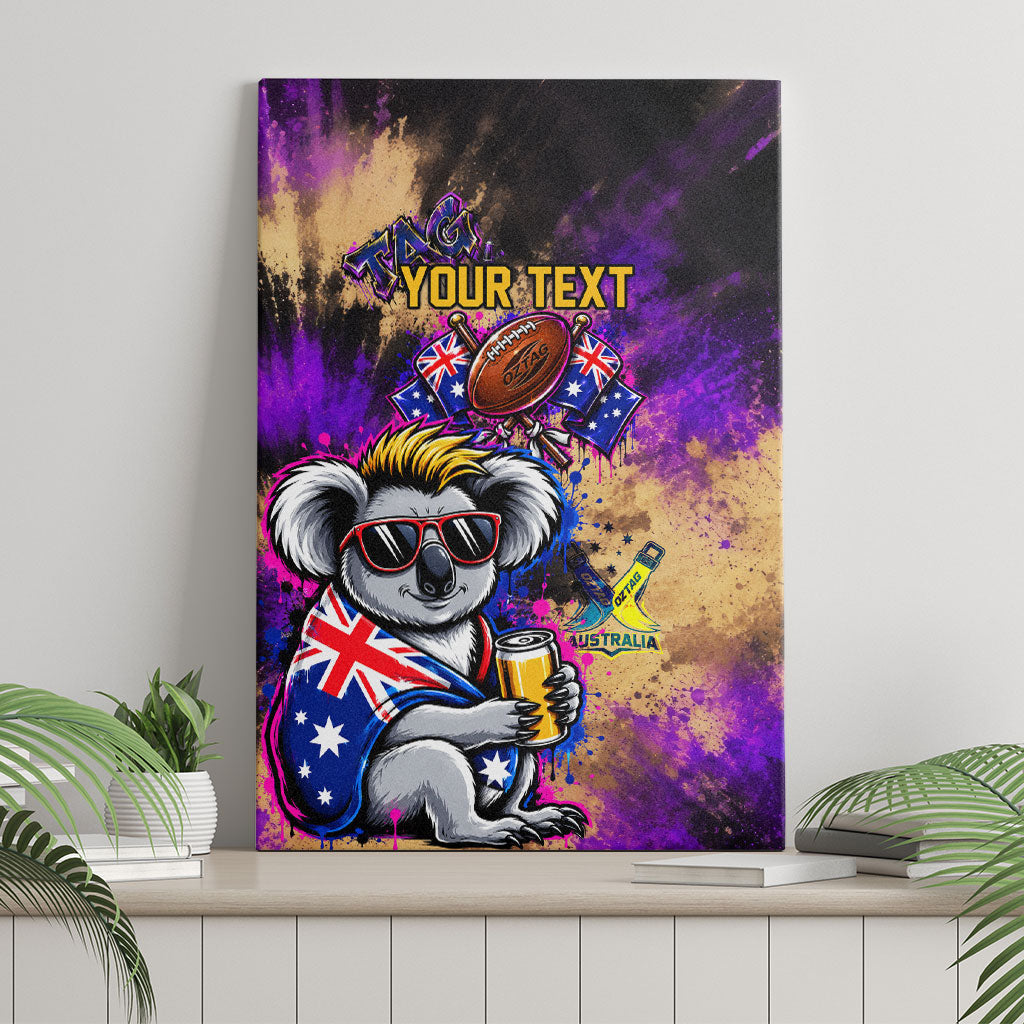 Personalised Australian Oztag Koala Mascot Canvas Wall Art Cool Koala Sunglasses Tie Dye Paint Splatter
