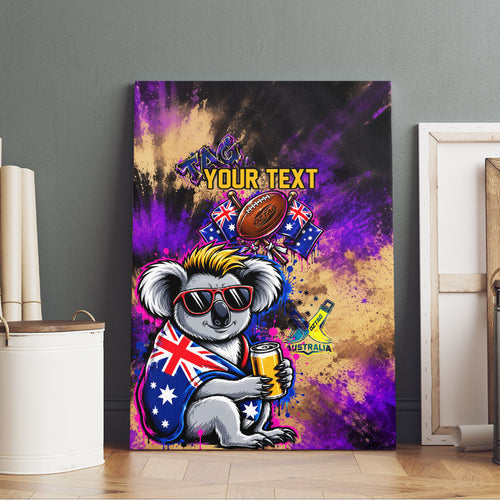 Personalised Australian Oztag Koala Mascot Canvas Wall Art Cool Koala Sunglasses Tie Dye Paint Splatter