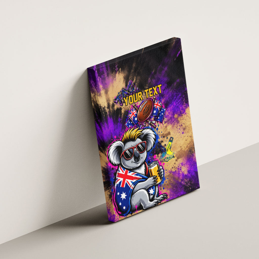 Personalised Australian Oztag Koala Mascot Canvas Wall Art Cool Koala Sunglasses Tie Dye Paint Splatter