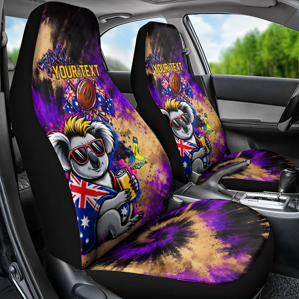 Personalised Australian Oztag Koala Mascot Car Seat Cover Cool Koala Sunglasses Tie Dye Paint Splatter