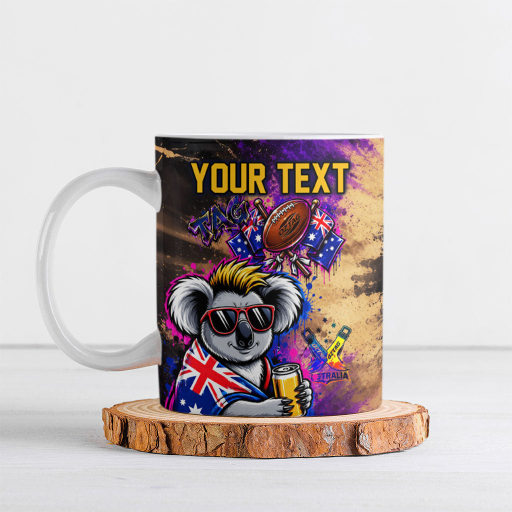 Personalised Australian Oztag Koala Mascot Ceramic Mug Cool Koala Sunglasses Tie Dye Paint Splatter
