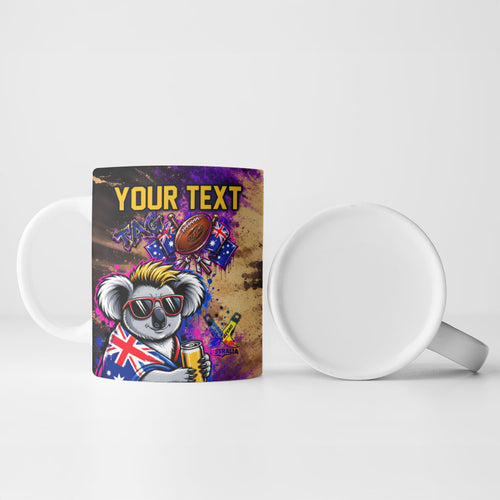 Personalised Australian Oztag Koala Mascot Ceramic Mug Cool Koala Sunglasses Tie Dye Paint Splatter
