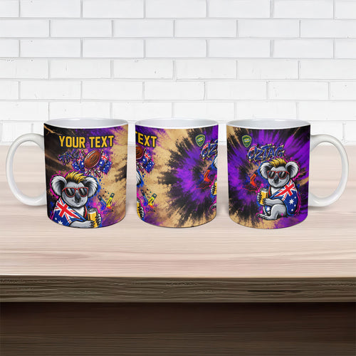 Personalised Australian Oztag Koala Mascot Ceramic Mug Cool Koala Sunglasses Tie Dye Paint Splatter