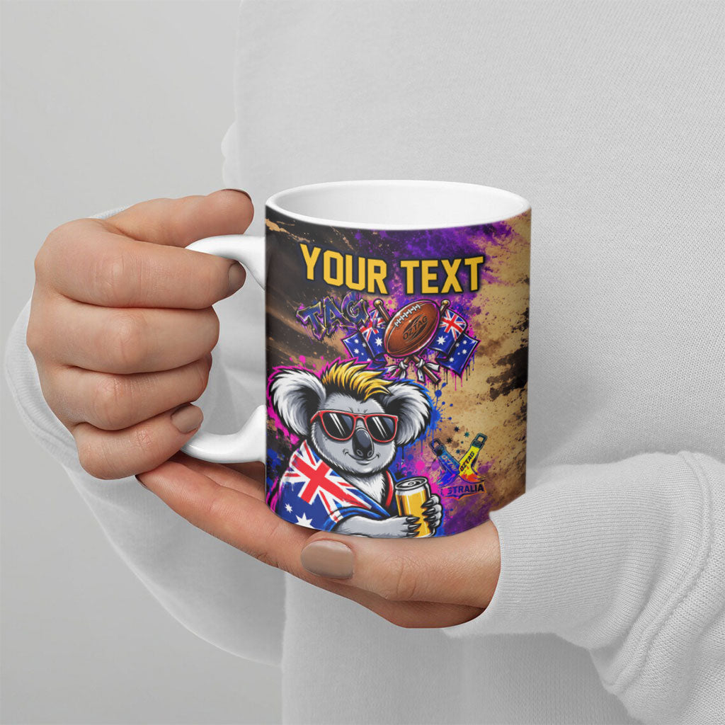 Personalised Australian Oztag Koala Mascot Ceramic Mug Cool Koala Sunglasses Tie Dye Paint Splatter