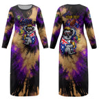 Personalised Australian Oztag Koala Mascot Couples Matching Long Sleeve Bodycon Dress and Hawaiian Shirt Cool Koala Sunglasses Tie Dye Paint Splatter