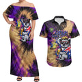 Personalised Australian Oztag Koala Mascot Couples Matching Off Shoulder Maxi Dress and Hawaiian Shirt Cool Koala Sunglasses Tie Dye Paint Splatter