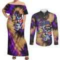 Personalised Australian Oztag Koala Mascot Couples Matching Off Shoulder Maxi Dress and Long Sleeve Button Shirt Cool Koala Sunglasses Tie Dye Paint Splatter