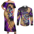 Personalised Australian Oztag Koala Mascot Couples Matching Off Shoulder Maxi Dress and Long Sleeve Button Shirt Cool Koala Sunglasses Tie Dye Paint Splatter