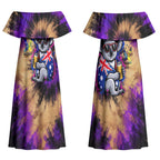 Personalised Australian Oztag Koala Mascot Couples Matching Off Shoulder Maxi Dress and Long Sleeve Button Shirt Cool Koala Sunglasses Tie Dye Paint Splatter