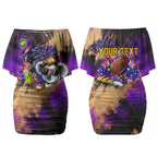 Personalised Australian Oztag Koala Mascot Couples Matching Off Shoulder Short Dress and Long Sleeve Button Shirt Cool Koala Sunglasses Tie Dye Paint Splatter
